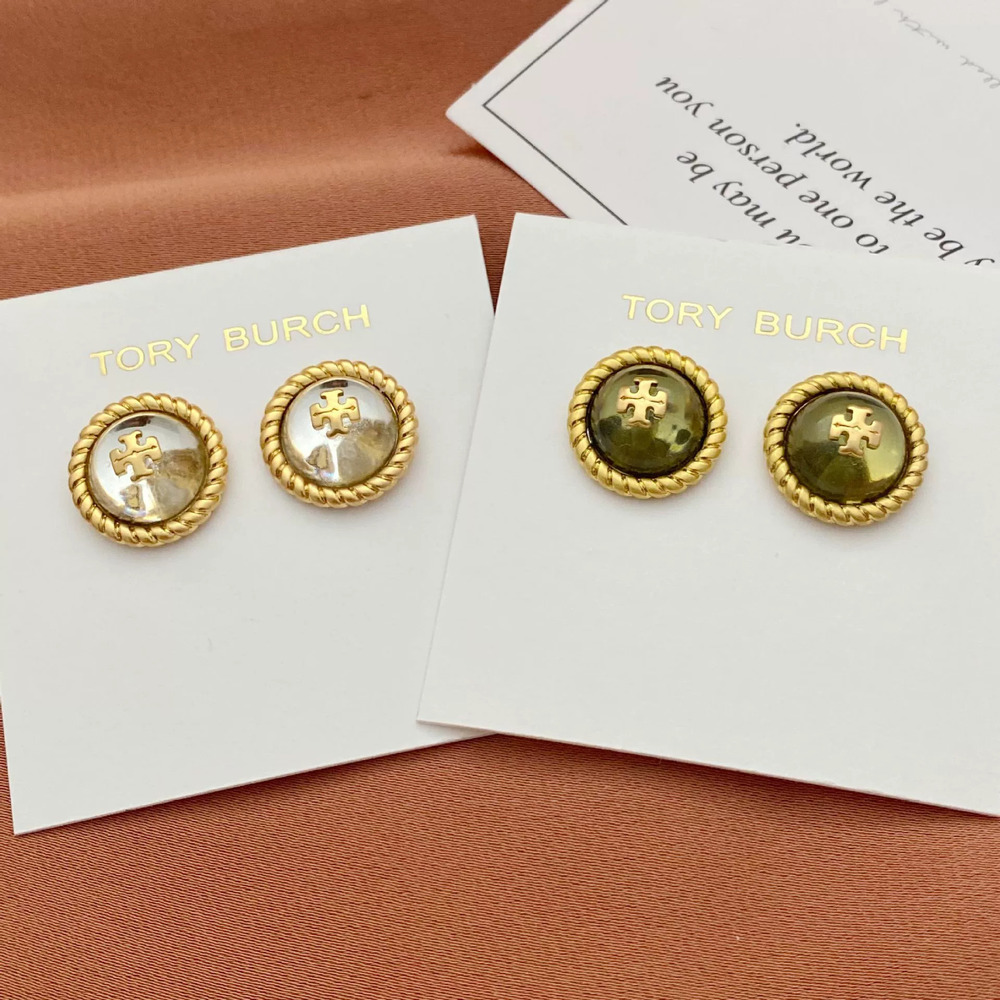 Tory Burch Round Letter Stud Earrings Metal